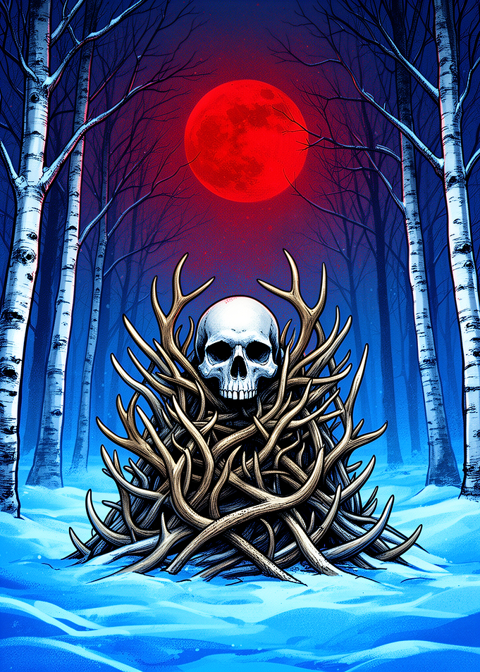 Skull Resting on Antler Throne