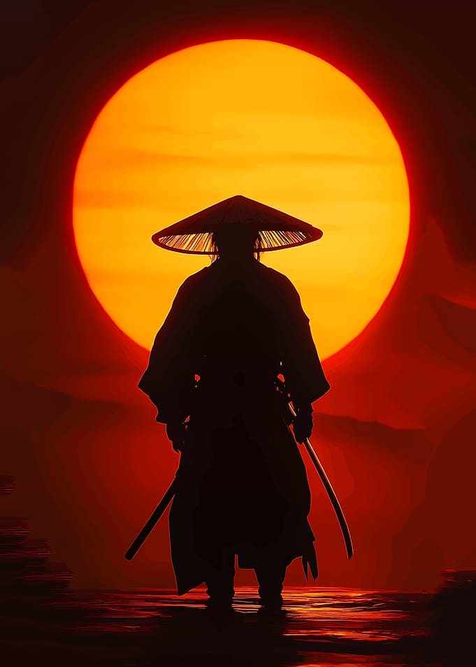 Samurai Silhouette Against Setting Sun