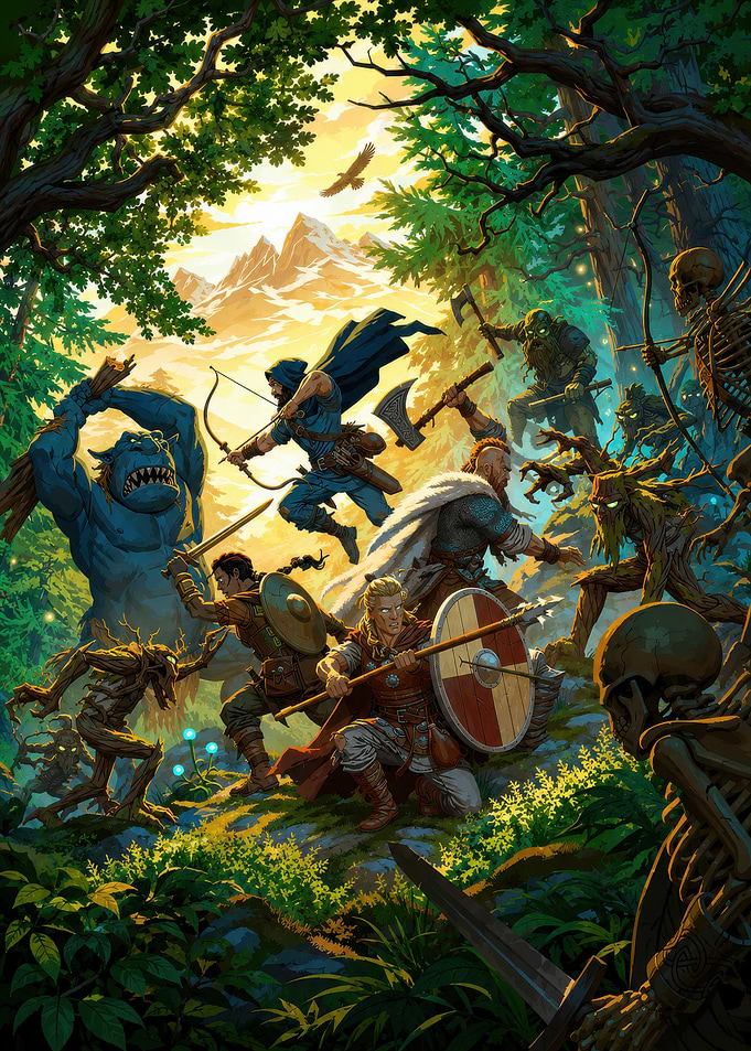 Epic Fantasy Battle in Enchanted Forest