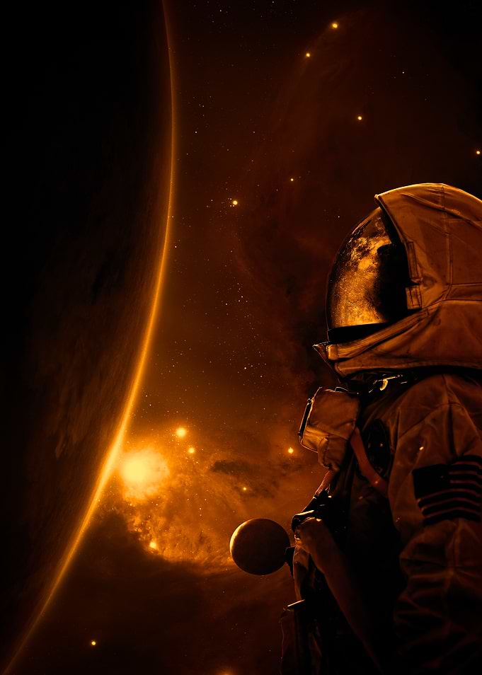 Astronaut Observing a Glowing Nebula