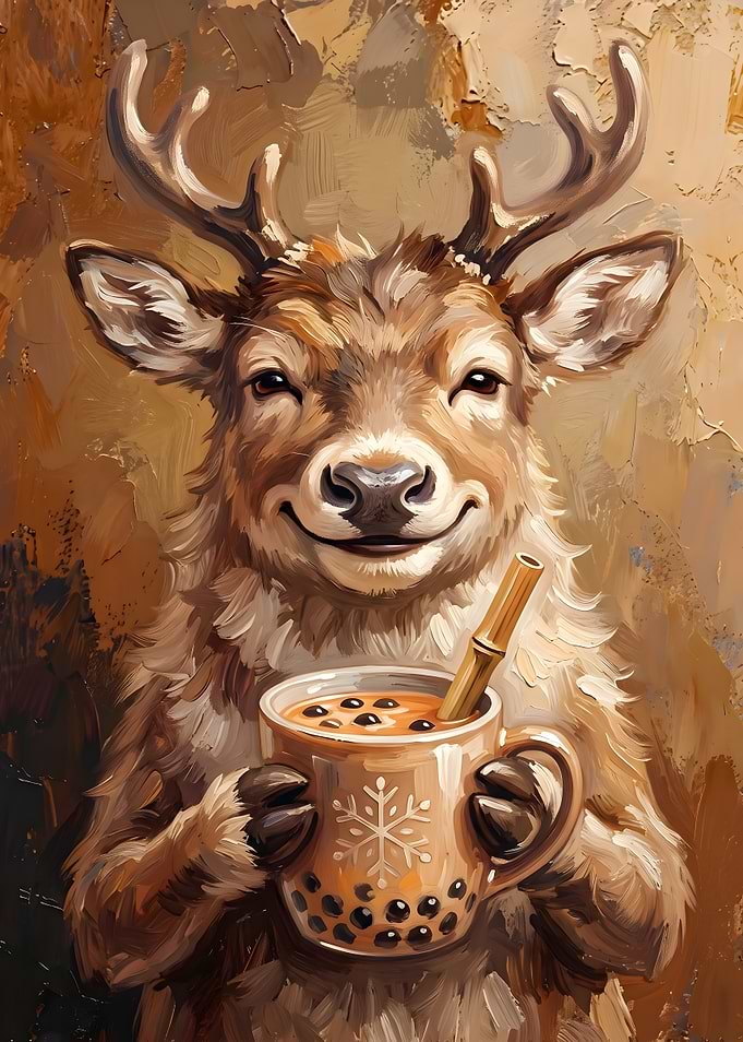 Reindeer Drinking Bubble Tea