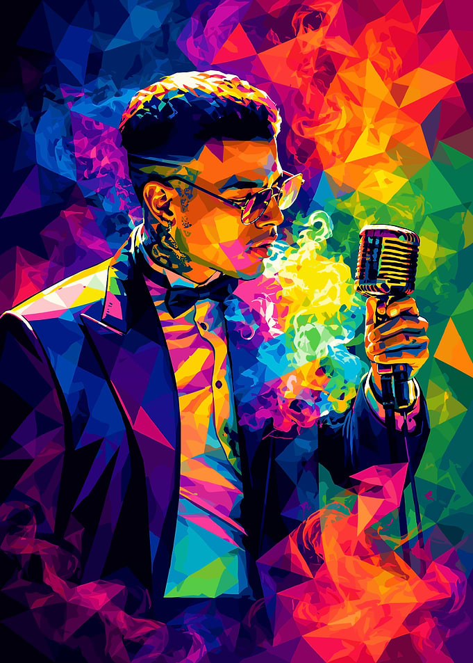 Colorful Low Poly Singer Portrait