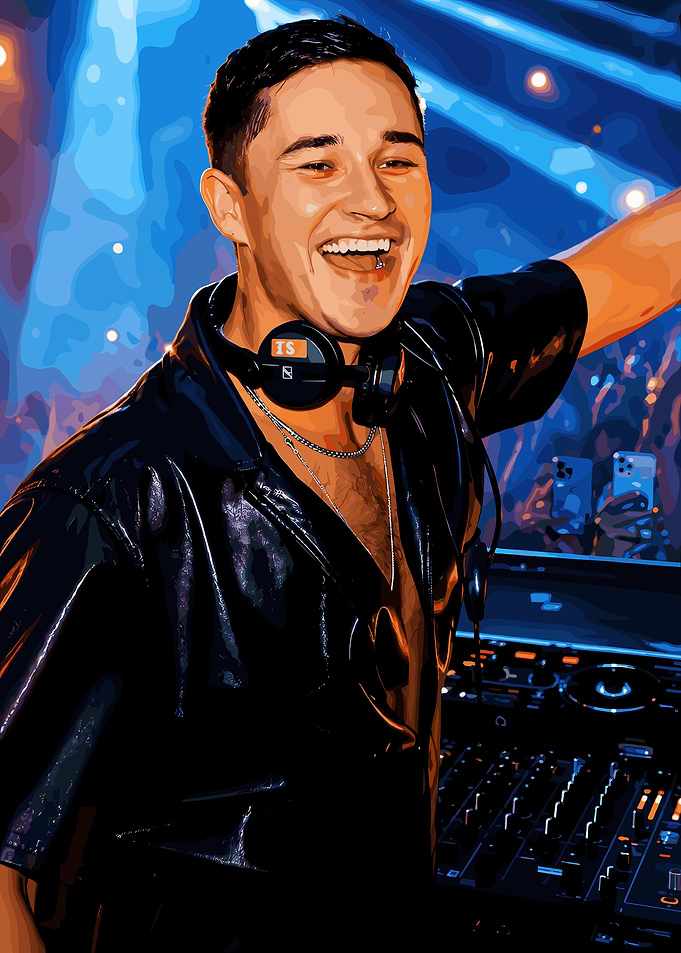 Smiling DJ Performing at Music Festival