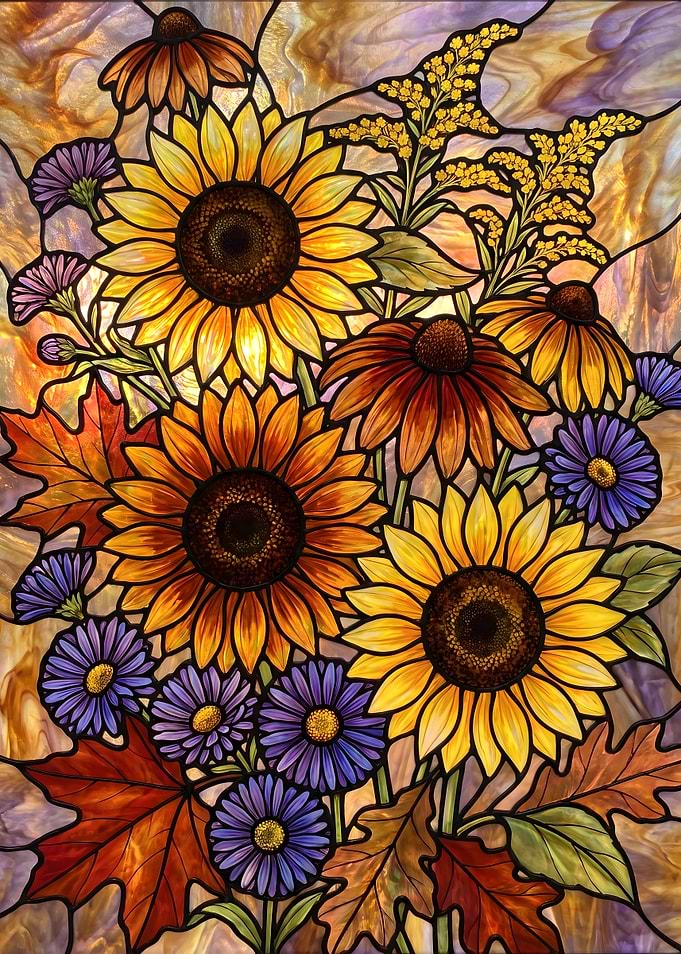 Autumn flowers Stained Glass Art