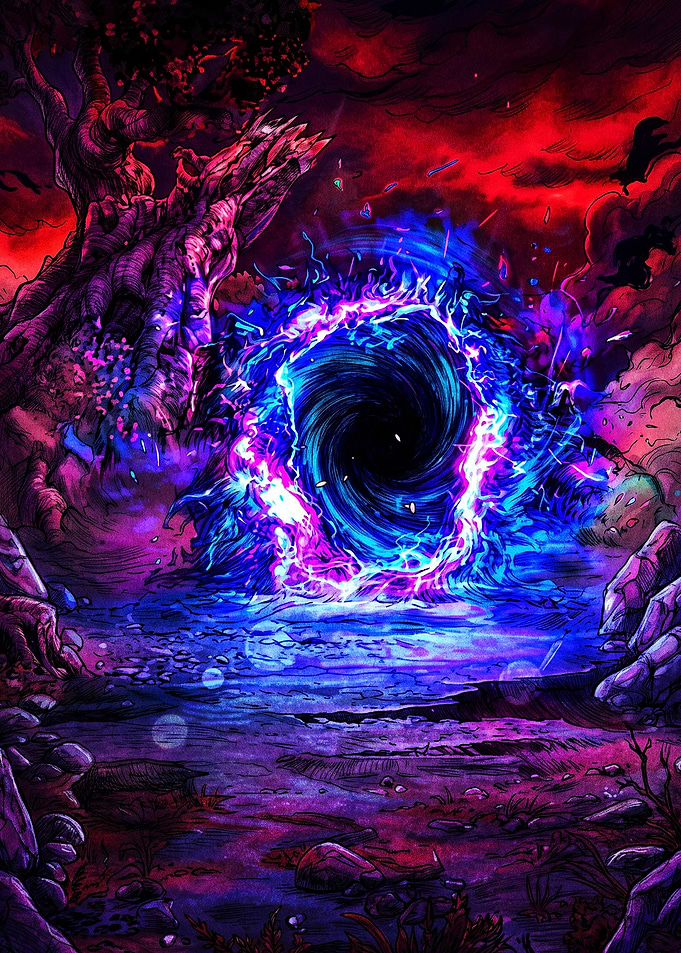 Glowing Magical Portal in Dark Forest