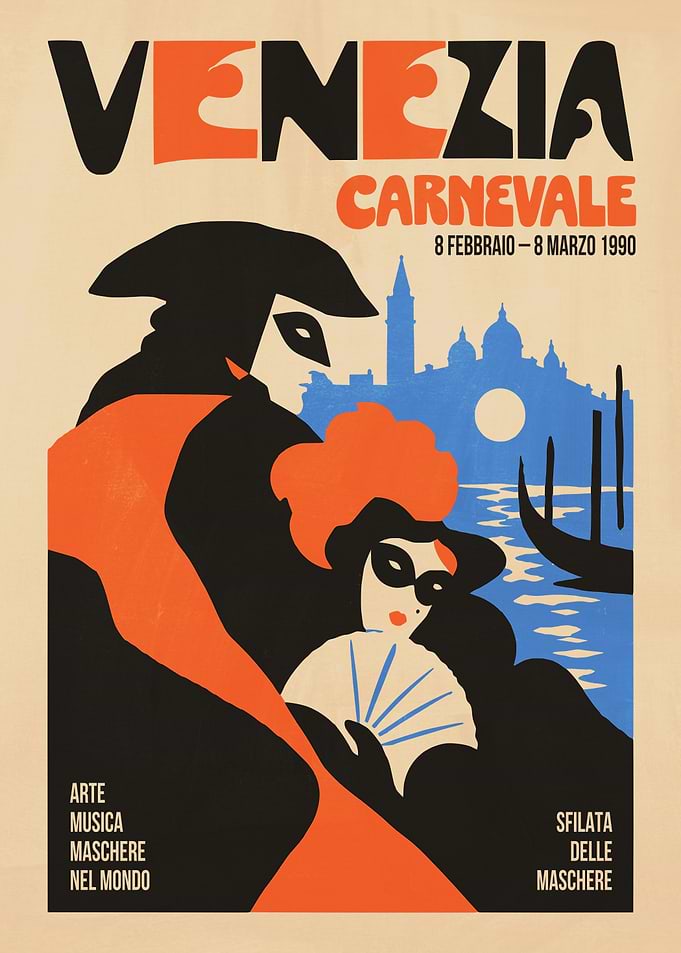 Vintage 1990 Venice Carnival Poster