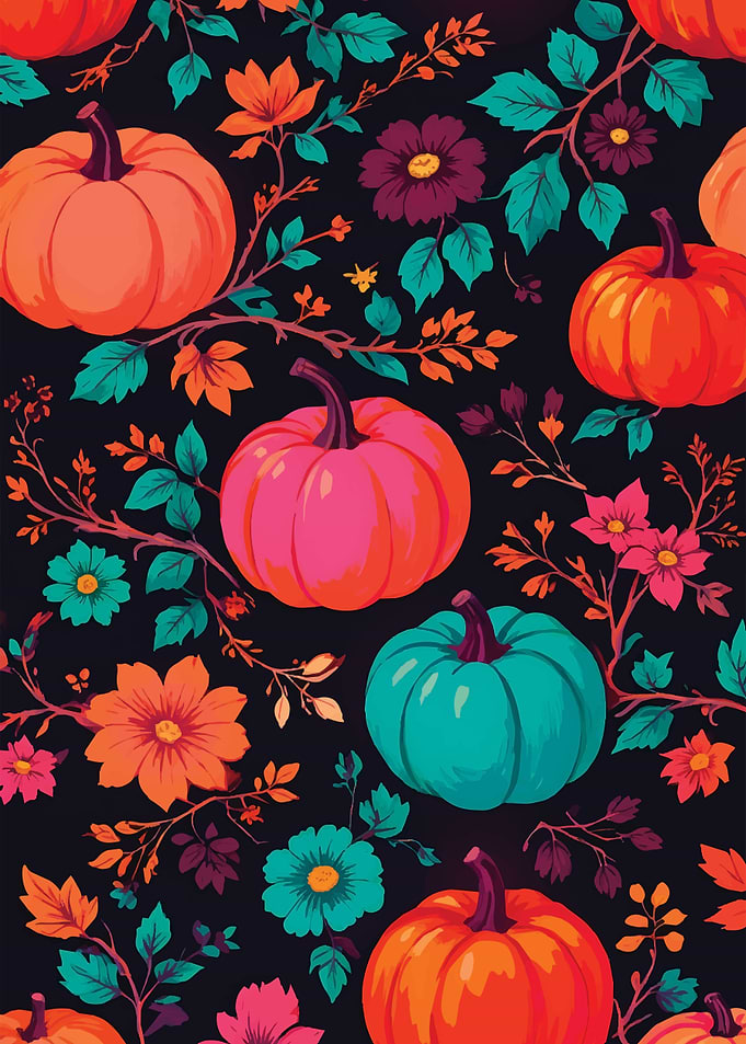 Autumn Pumpkin and Floral Pattern