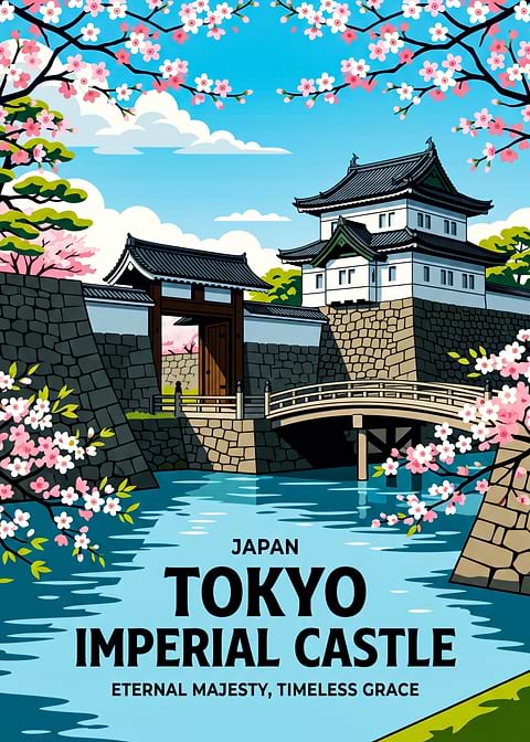 Tokyo Imperial Castle Travel Poster — retro travel art printed on metal