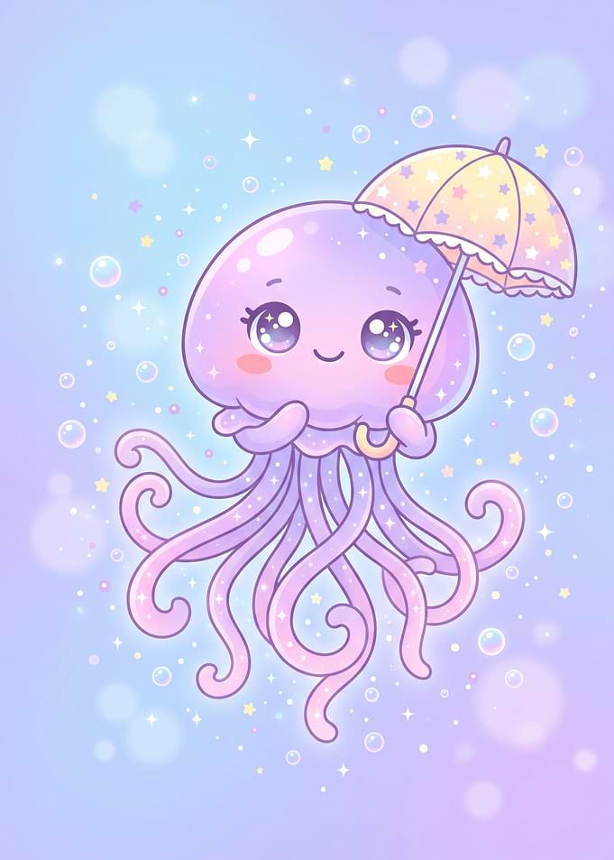 Cute Kawaii Jellyfish with Umbrella