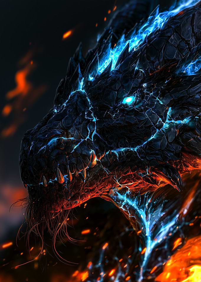 Fiery Blue Energy Dragon Portrait