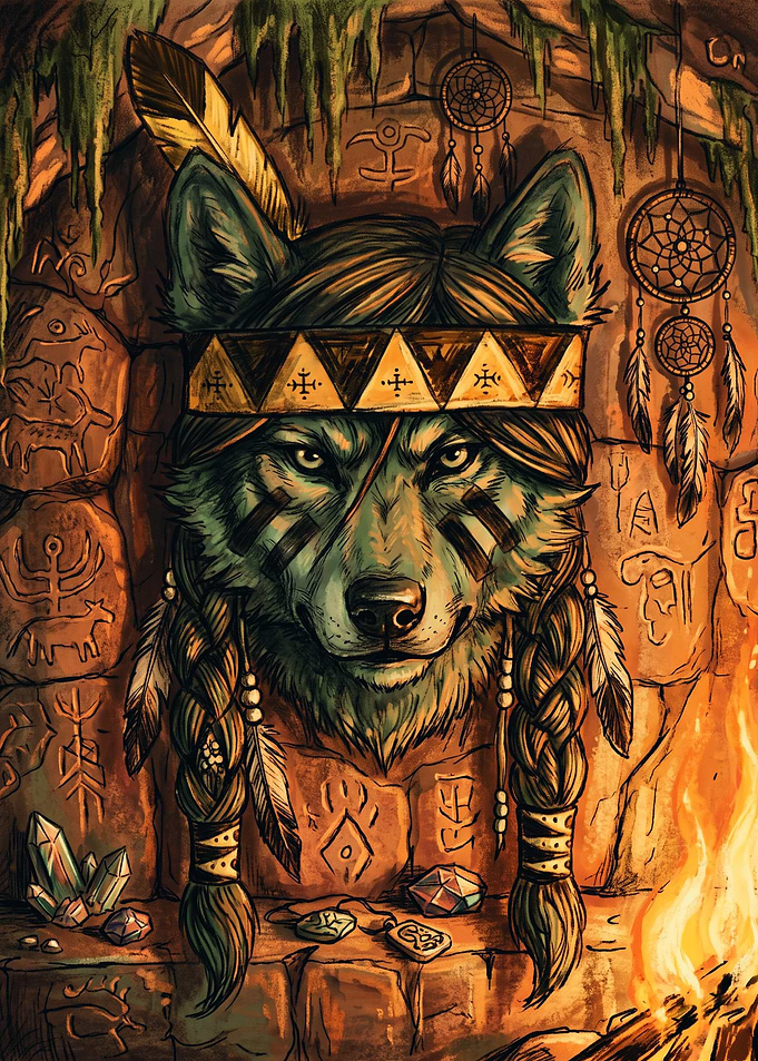 Tribal Wolf Spirit Cave Portrait