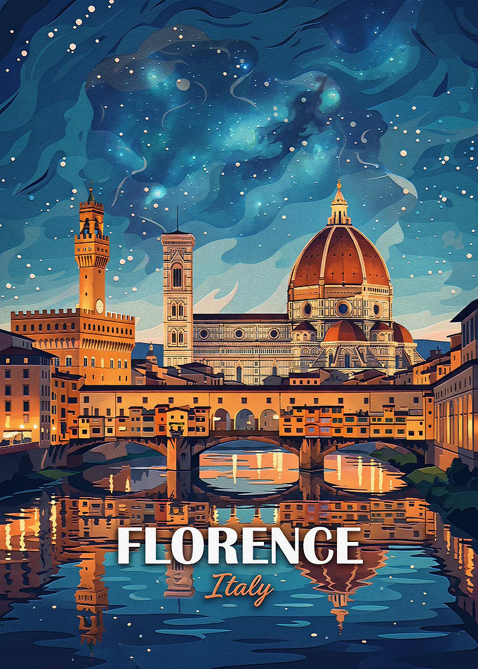 Florence Italy Night Travel Poster