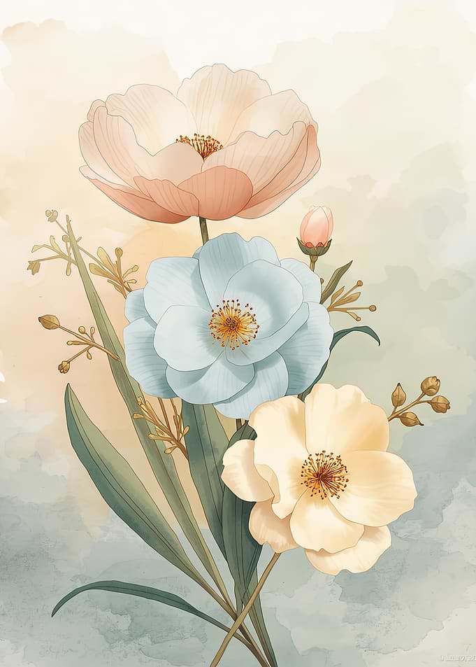 Soft Pastel Watercolor Floral Bouquet