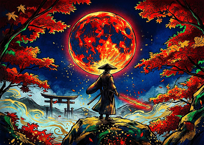 Samurai Under a Blood Red Moon