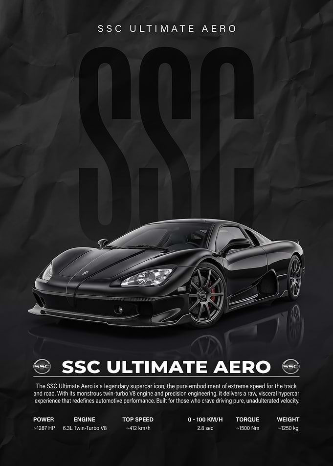 sleek black SSC Ultimate Aero Supercar Poster