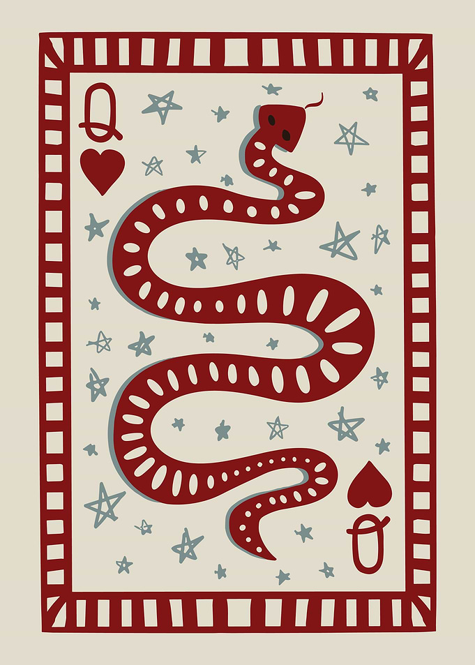 Queen of Hearts Snake Playing Card