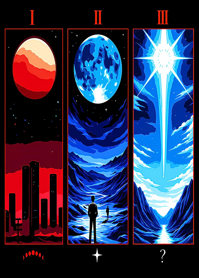 Triptych Pixel Art Celestial Landscapes