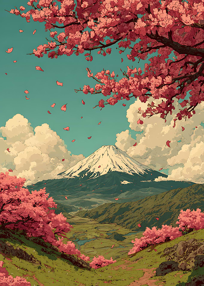 Mount Fuji with Cherry Blossoms