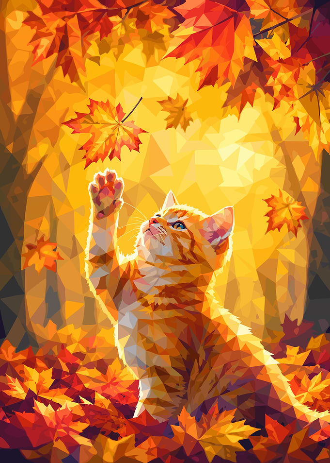 Low Poly Ginger Cat in Autumn