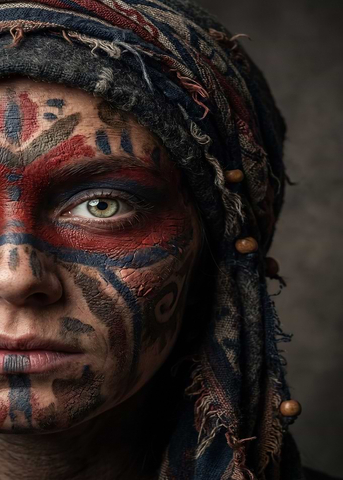 Tribal Warrior Portrait with Face Paint
