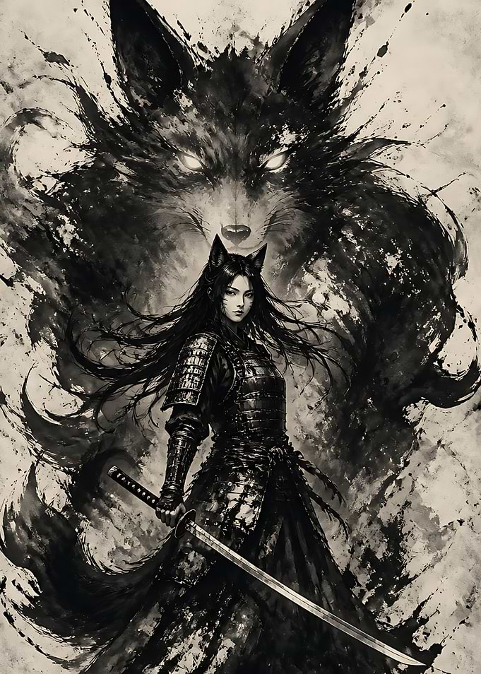 Samurai Warrior with Wolf Spirit