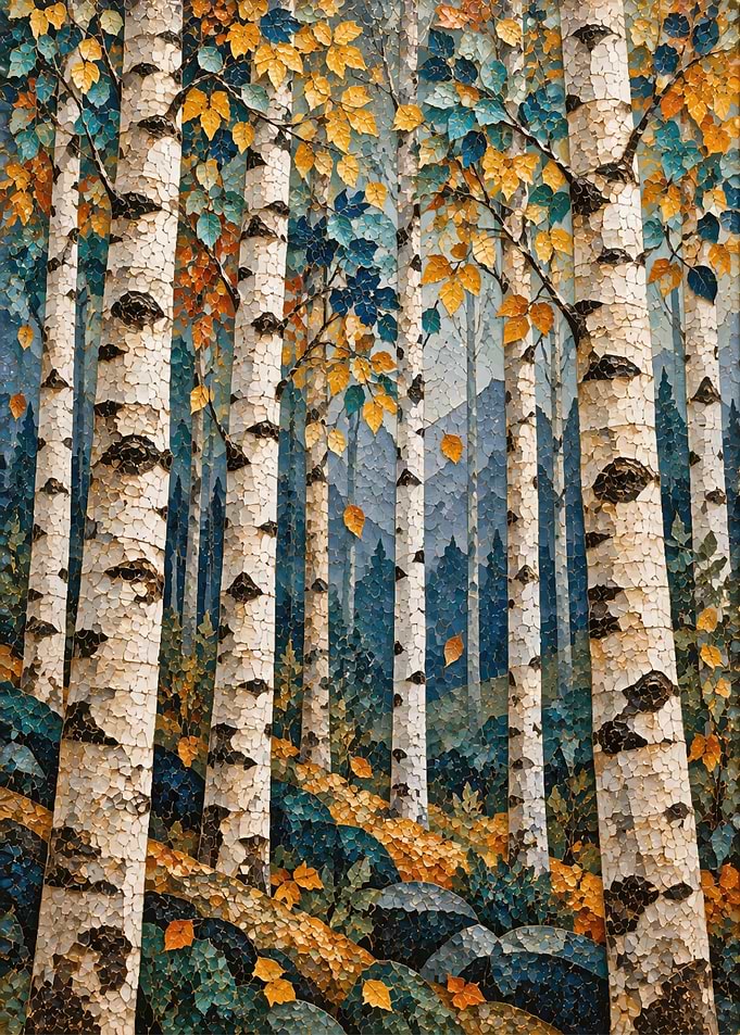 Mosaic Birch Forest Autumn Landscape