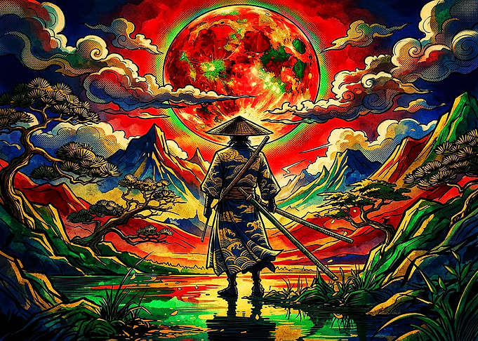 Samurai Under a Crimson Moon
