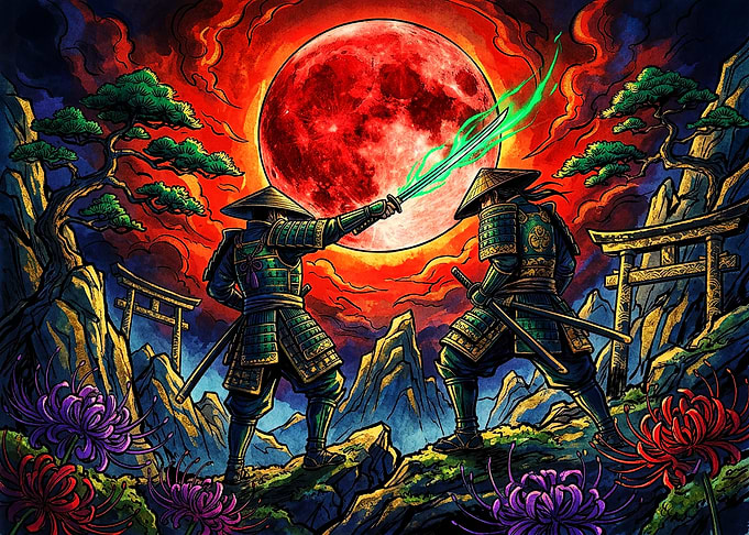 Samurai Duel Under Blood Moon