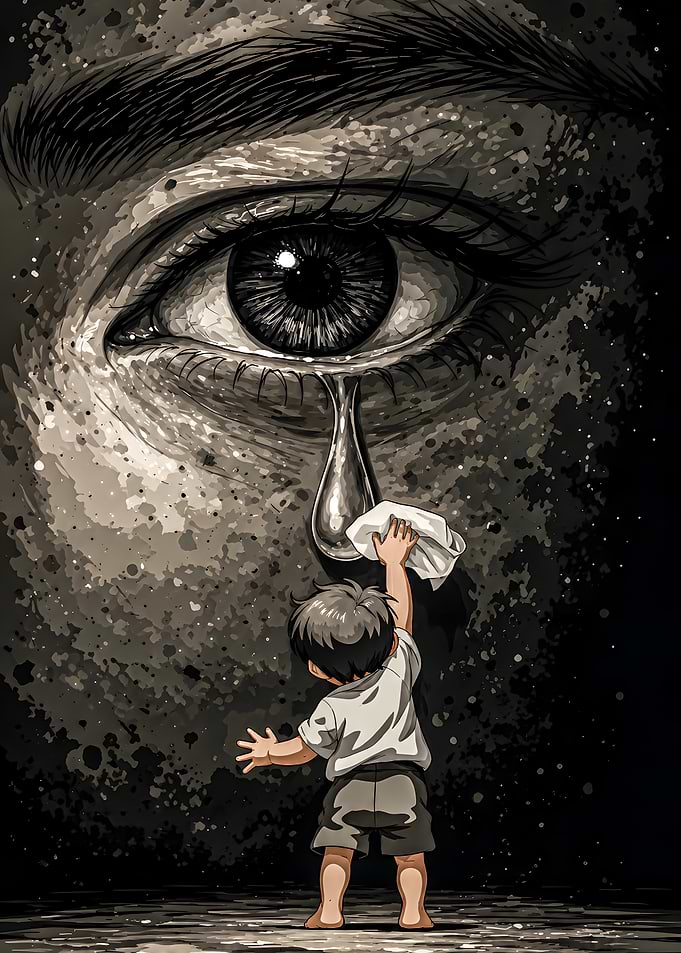 Child Wiping Away Giant Tear
