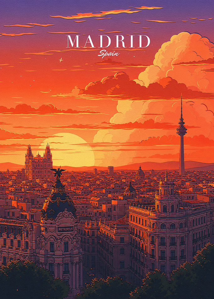 Madrid Spain Sunset Cityscape Poster