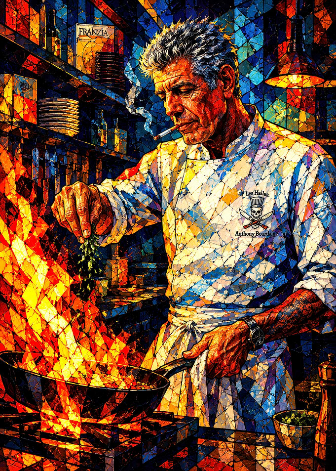 Anthony Bourdain Cooking in Stained Glass