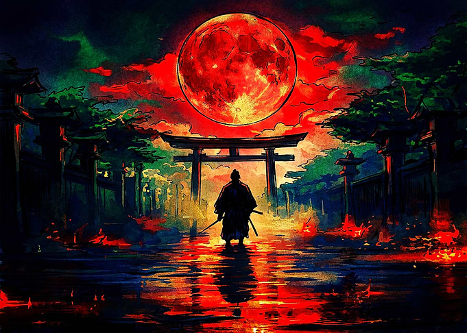 Samurai Under a Blood Red Moon