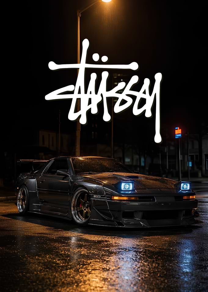 Stüssy Logo with Modified Sports Car