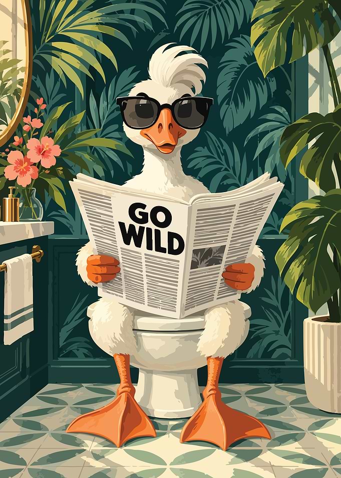 Funny Toile Cool Duck Reading Go Wild