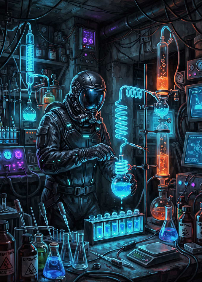 Cyberpunk Scientist in Neon Laboratory