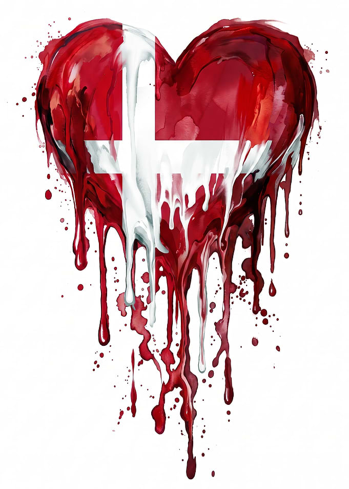 Danish Flag Heart Watercolor Art