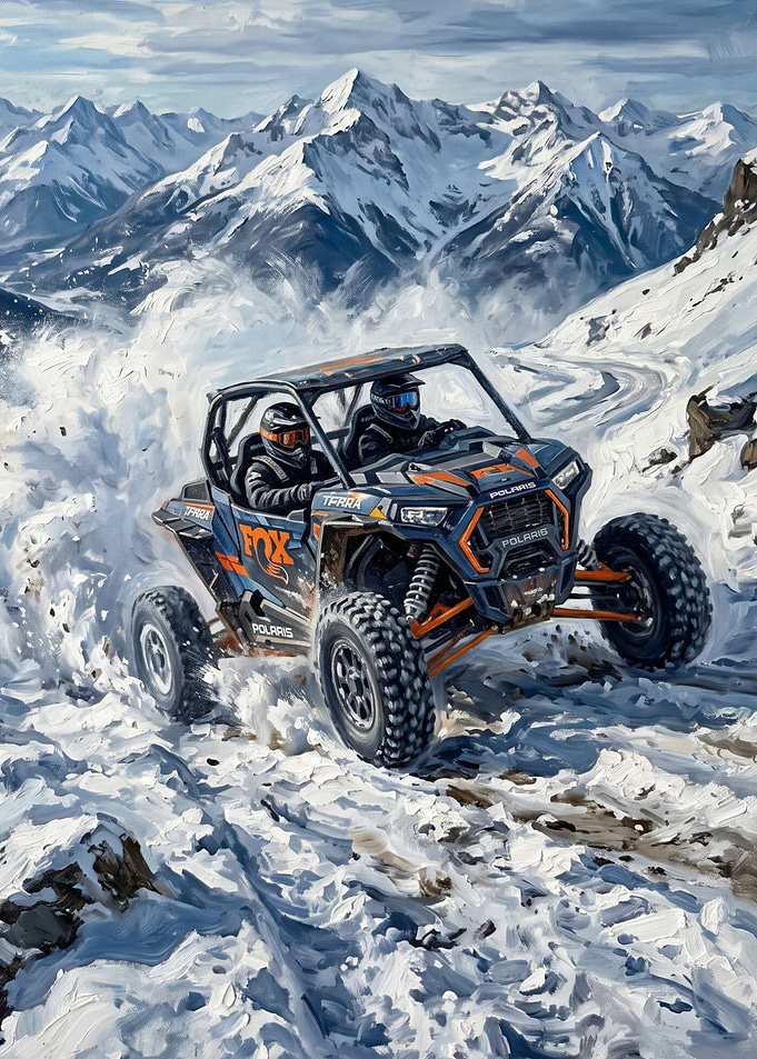 Polaris RZR Off-Roading in Snowy Mountains