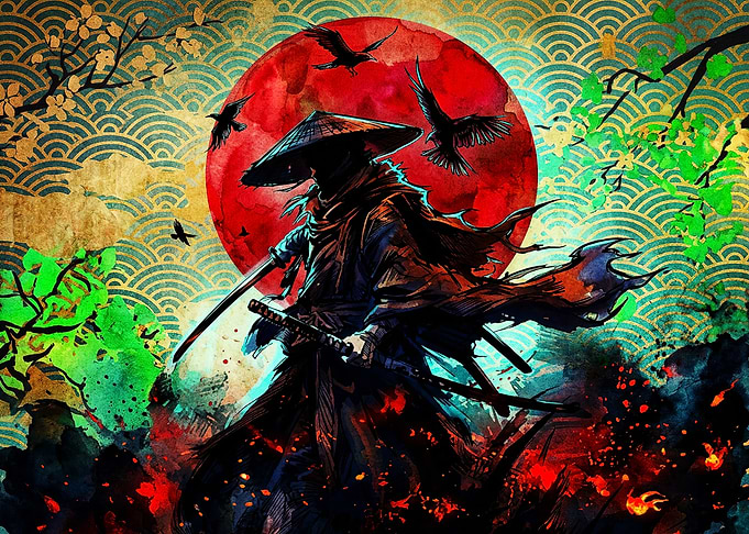 Samurai Warrior with Red Sun
