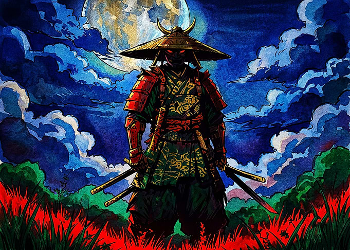 Samurai Warrior Under Full Moon