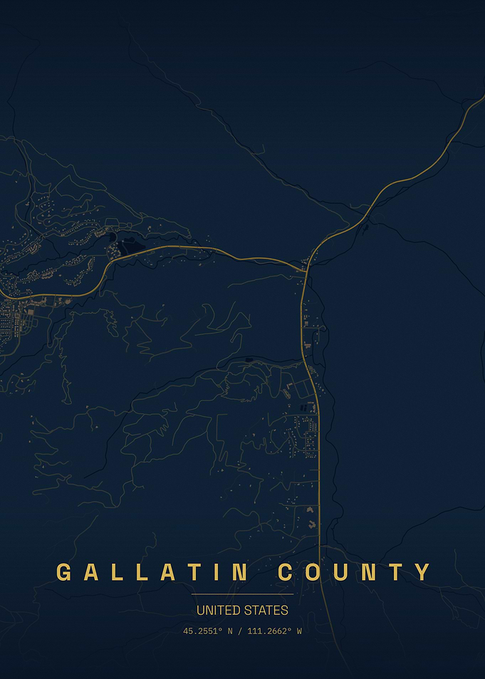 Minimalist Gallatin County Map Poster