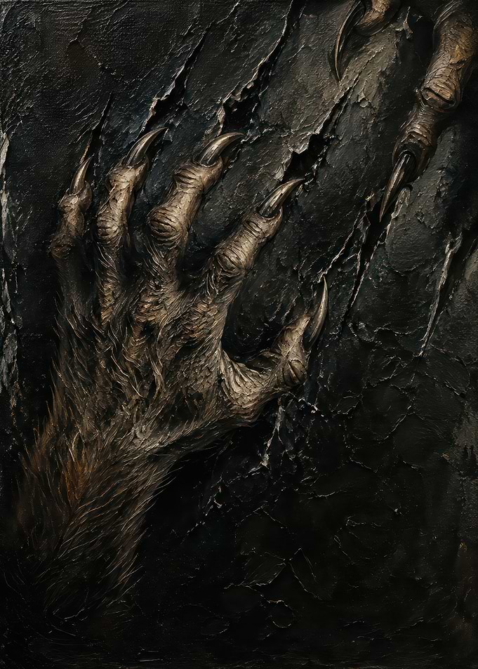 Werewolf Claws Ripping Through Dark Surface