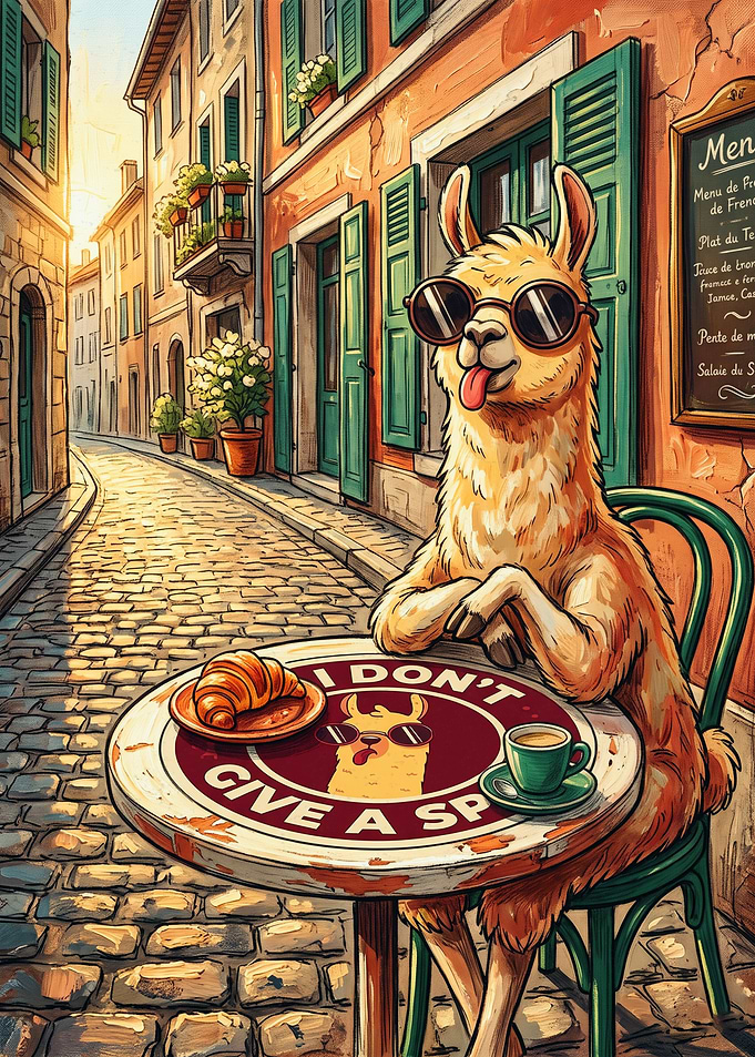 Cool Llama at a French Cafe