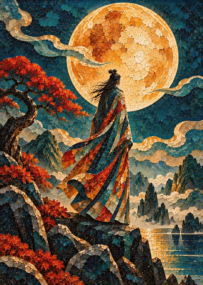 Samurai Watching the Full Moon