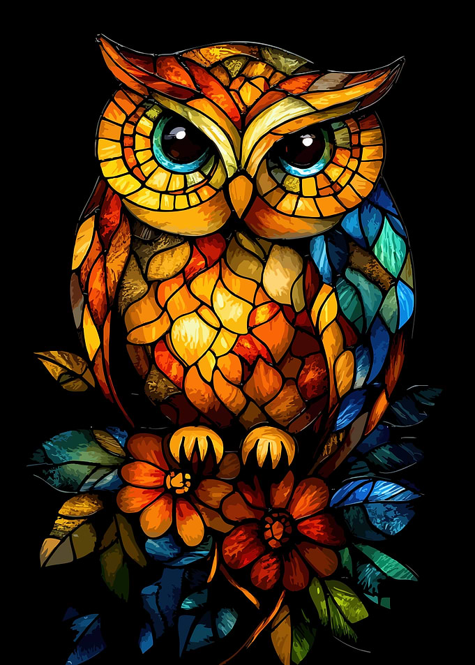 Stained Glass Style Owl Illustration