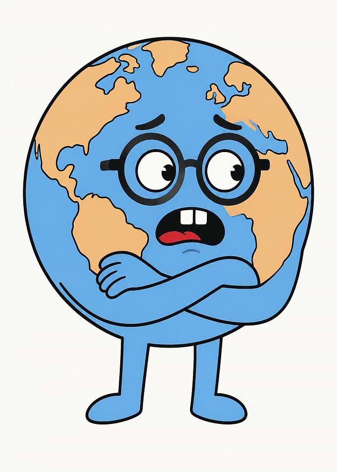 Worried Cartoon Earth Character