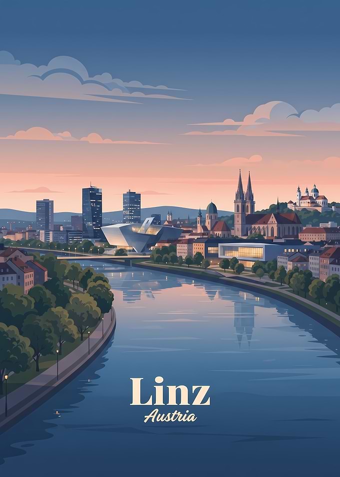 Linz Austria Cityscape Travel Poster