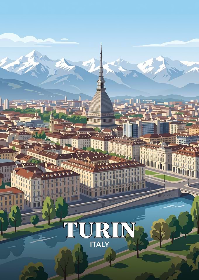 Turin Italy Cityscape Travel Poster