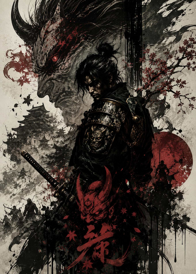 Dark Samurai Oni Warrior Art