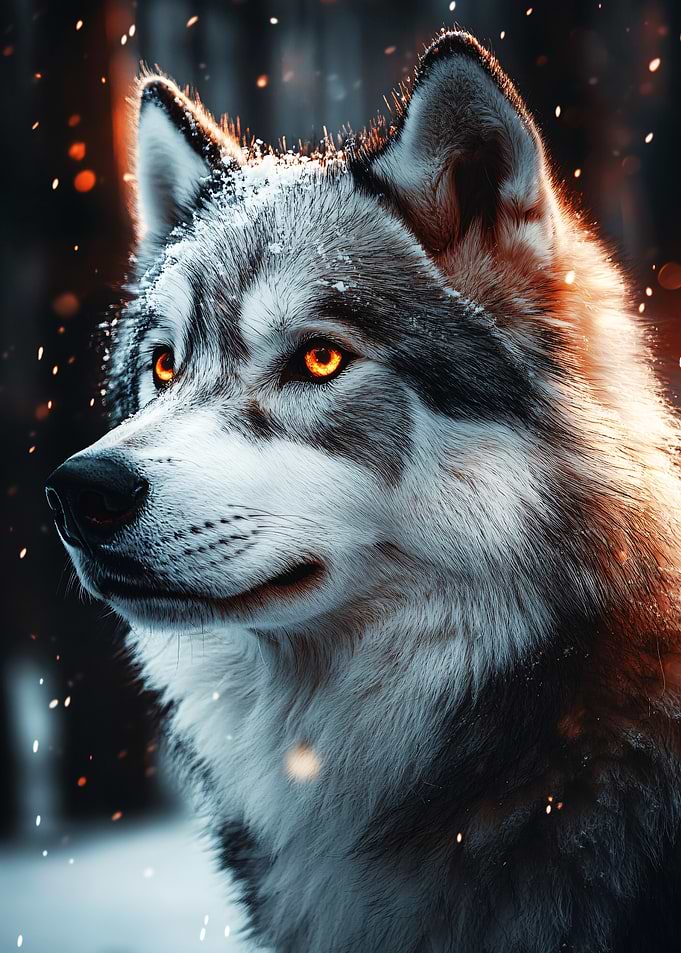 Majestic Wolf with Glowing Amber Eyes