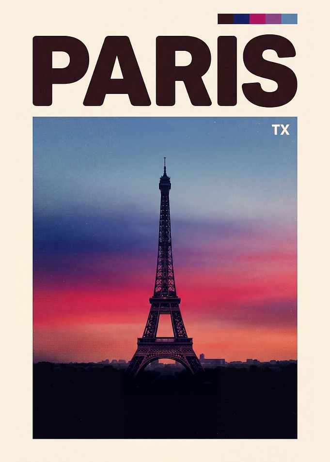 Paris Texas Eiffel Tower Travel Poster